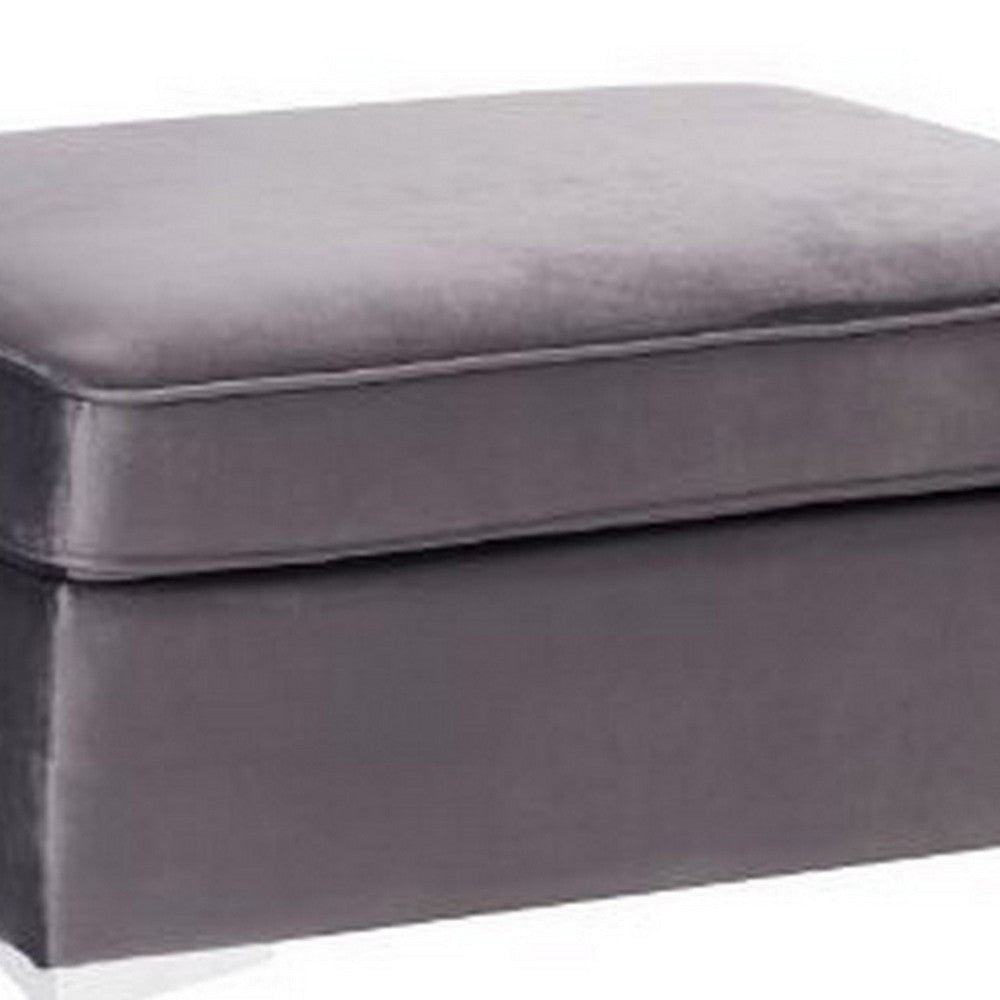 Ottoman with Velvet Upholstery and Metal Legs Gray