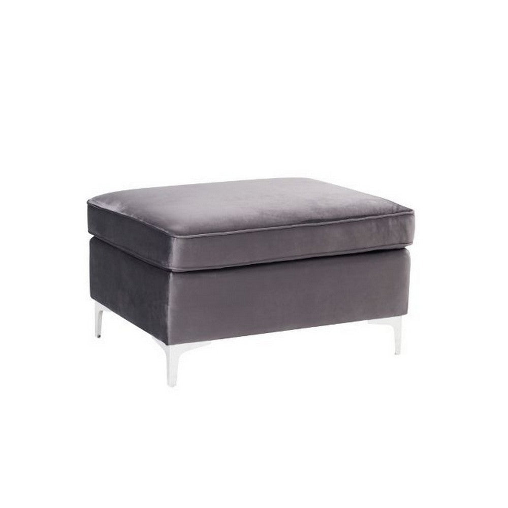Ottoman with Velvet Upholstery and Metal Legs, Gray