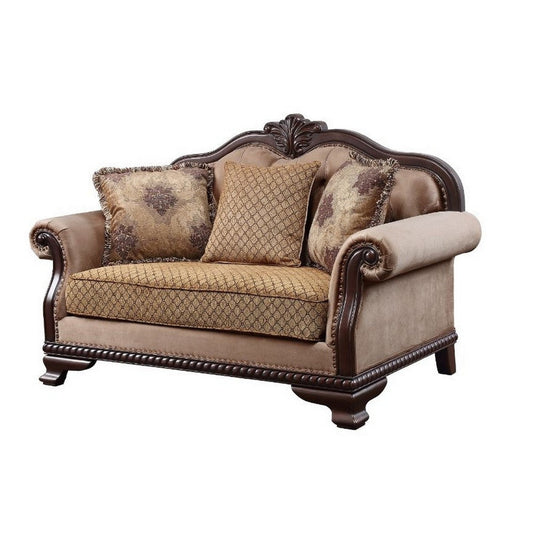 Loveseat With Crowned Top and Fabric Upholstery, Beige By Casagear Home