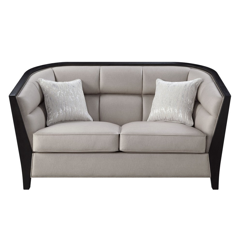 Loveseat with Curved Fixed Back and Shelter Arms Beige BM250633