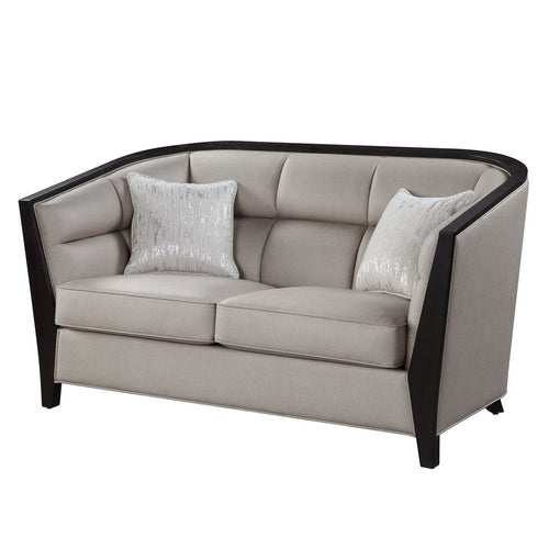 Loveseat with Curved Fixed Back and Shelter Arms, Beige