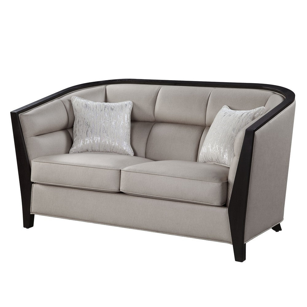 Loveseat with Curved Fixed Back and Shelter Arms, Beige