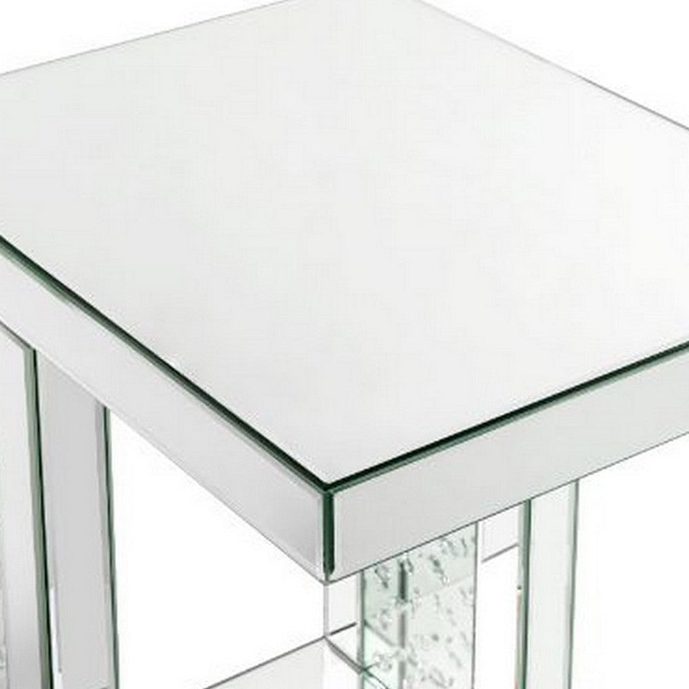 Mirrored Accent Table with C Shape and Faux Crystals Silver By Casagear Home BM250644