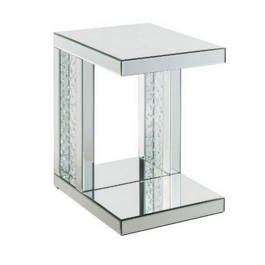 Laria Accent Table | C-Shape | Faux Crystals | Mirror Finish | Silver