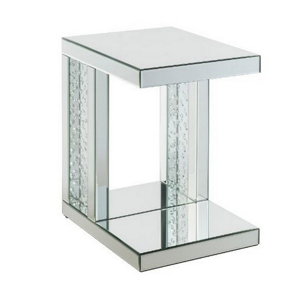 Laria Accent Table | C-Shape | Faux Crystals | Mirror Finish | Silver