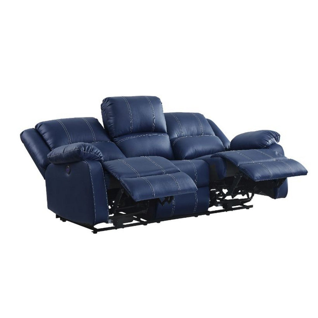 Leatherette Power Motion Sofa with 2 USB Ports Blue By Casagear Home BM250647