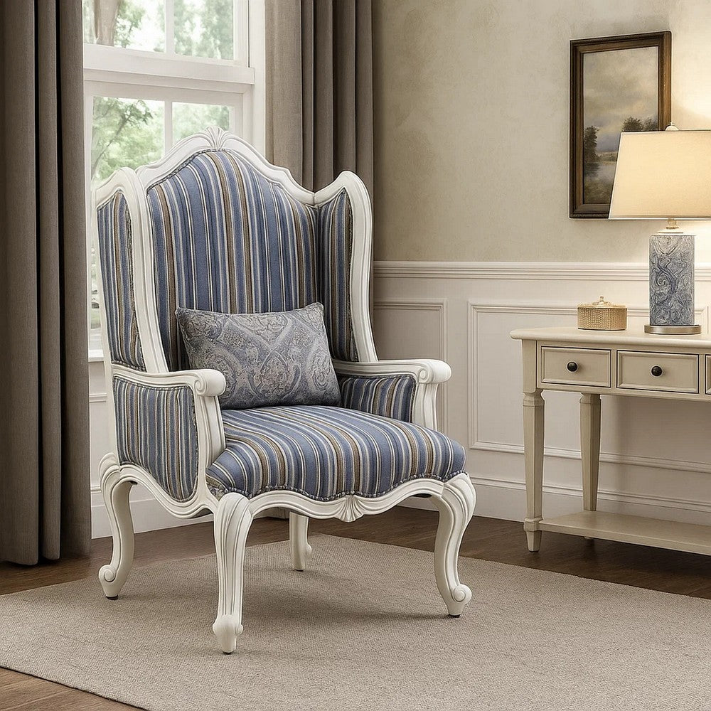 Chair with Wingback and Resin Queen Anne Legs, Blue