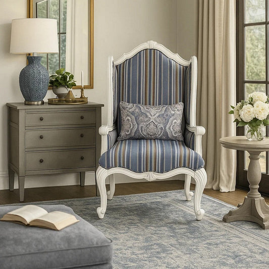 Chair with Wingback and Resin Queen Anne Legs, Blue