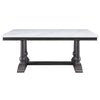 Dining Table with Marble Top and Trestle Base, White and Gray