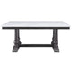 Dining Table with Marble Top and Trestle Base, White and Gray