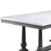 Dining Table with Marble Top and Trestle Base, White and Gray