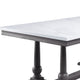 Dining Table with Marble Top and Trestle Base, White and Gray