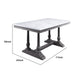 Dining Table with Marble Top and Trestle Base, White and Gray