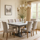 Dining Table with Marble Top and Trestle Base, White and Gray