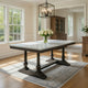 Dining Table with Marble Top and Trestle Base, White and Gray