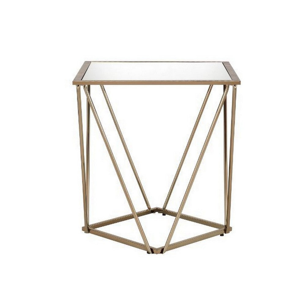 End Table with Mirror Top and Open Geometric Base Champagne Gold BM250672