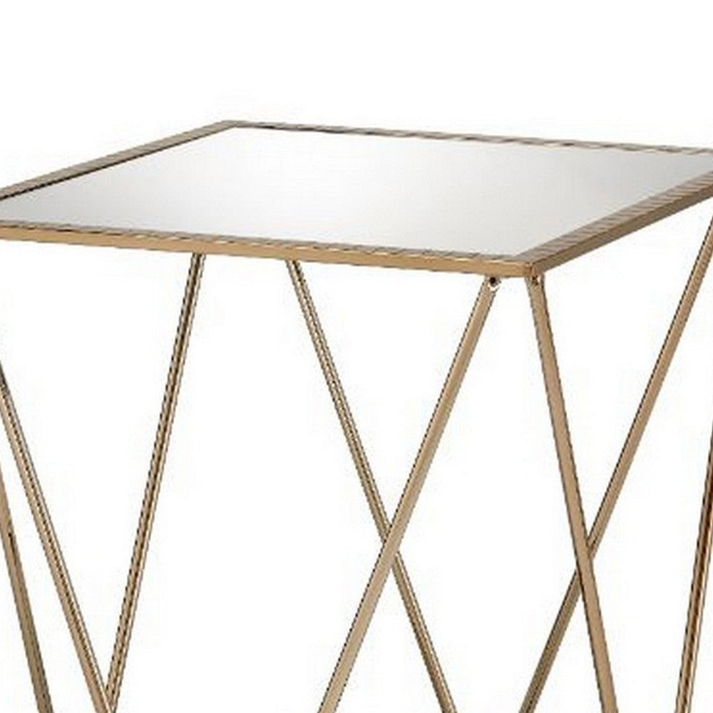 End Table with Mirror Top and Open Geometric Base Champagne Gold BM250672