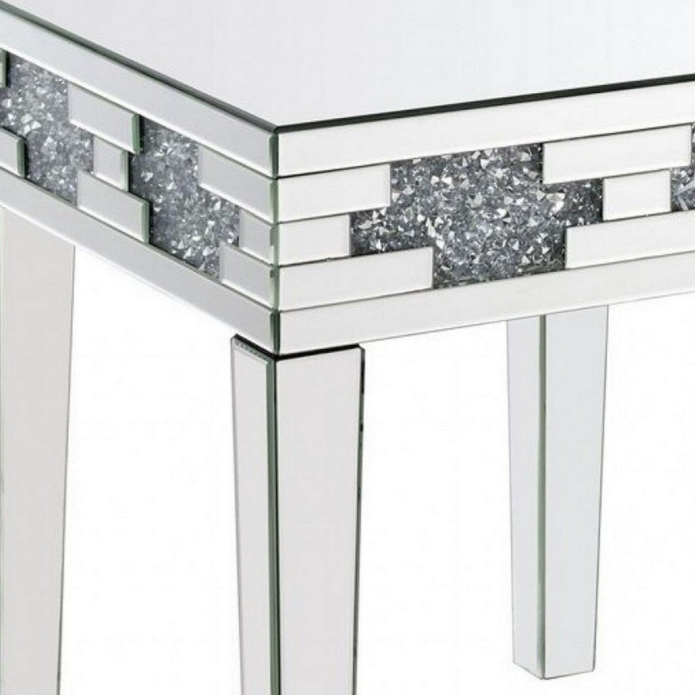 End Table with Mirror Panel Framing and Faux Diamonds Silver BM250673