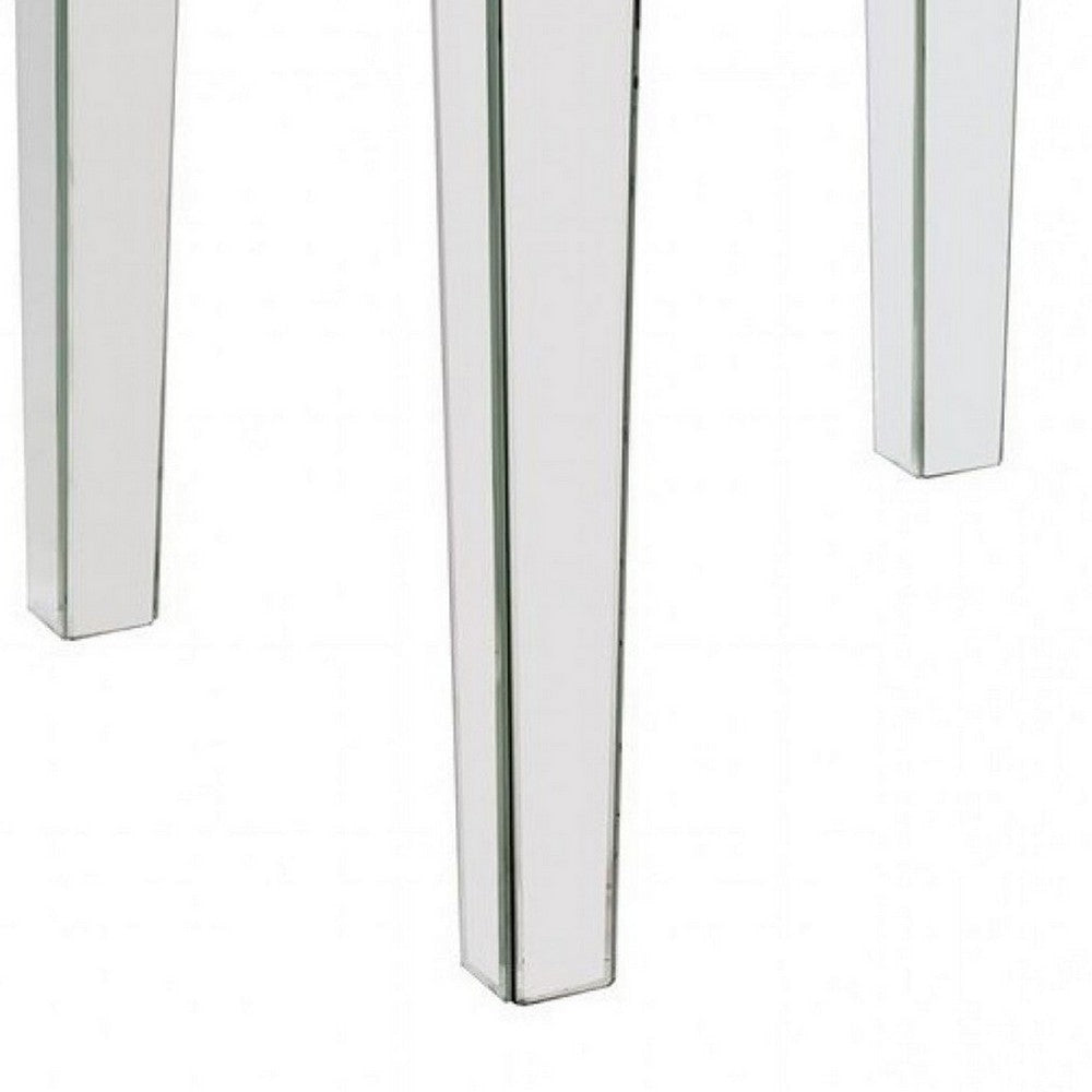 End Table with Mirror Panel Framing and Faux Diamonds Silver BM250673