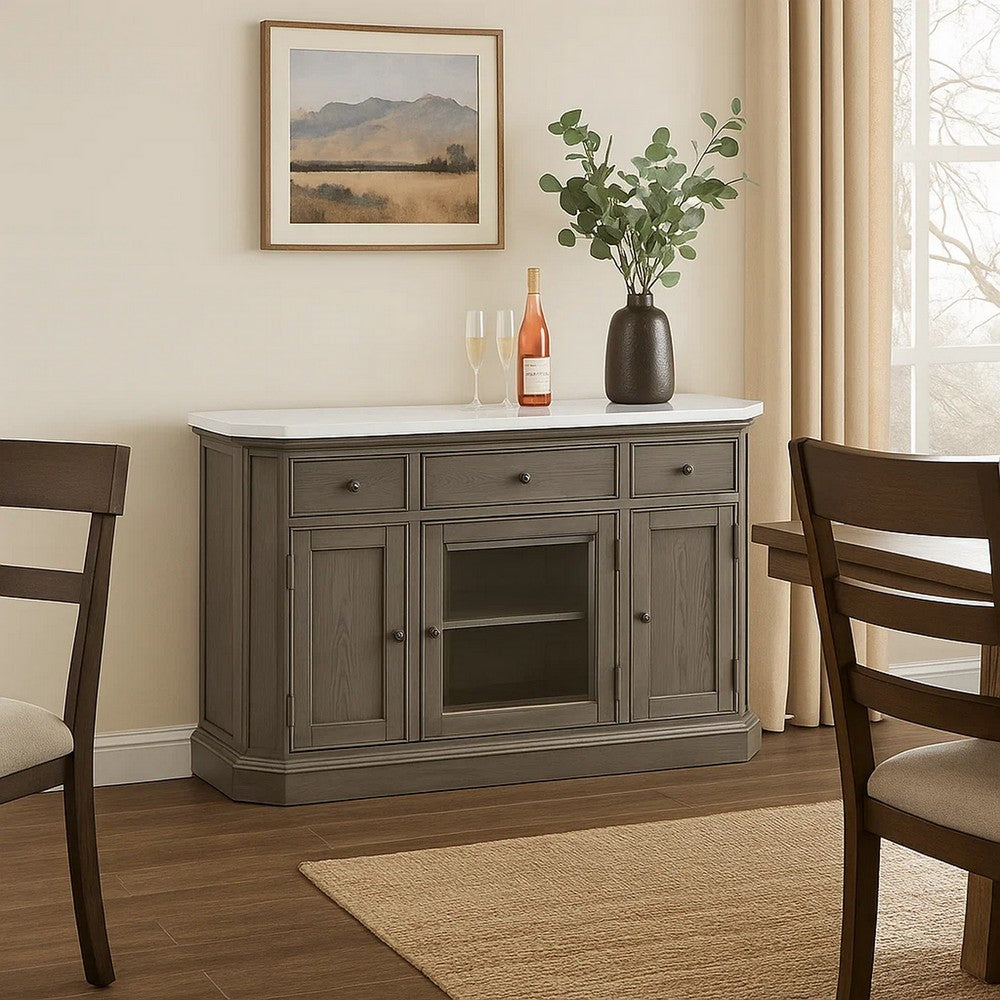 Arlo Server | Faux Marble Top | 3 Drawers | White & Brown