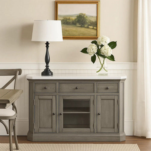 Arlo Server | Faux Marble Top | 3 Drawers | White & Brown