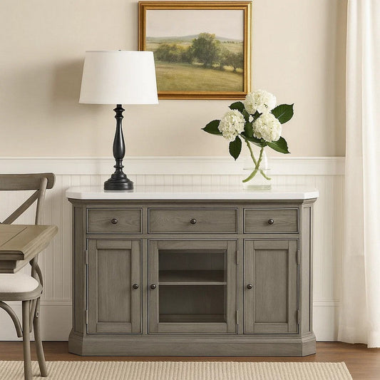 Arlo Server | Faux Marble Top | 3 Drawers | White & Brown