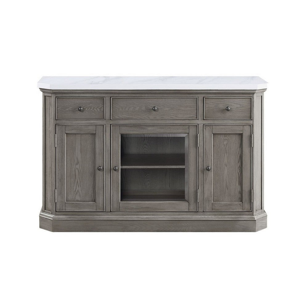 Arlo Server | Faux Marble Top | 3 Drawers | White & Brown