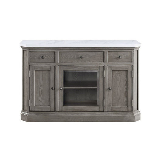 Server with Faux Marble Top and 3 Drawers, White and Brown By Casagear Home