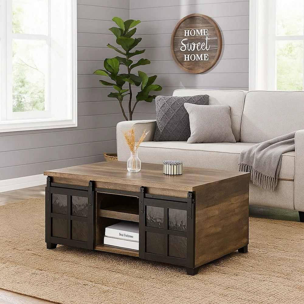 Elliot Coffee Table | Barn Doors | Pull Out Tray | 48" | Brown