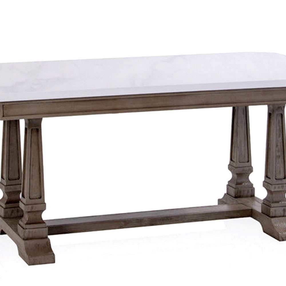 Dining Table with Marble Top and Trestle Base White and Brown By Casagear Home BM250677