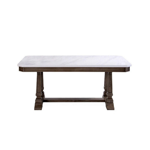 Opal Dining Table | Marble Top | Trestle Base | White & Brown