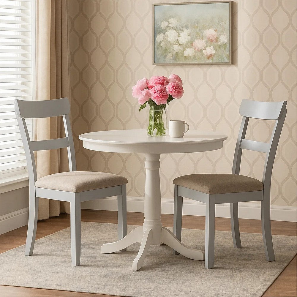 Side Chair with Fabric Seat and Open Back, Set of 2, Beige