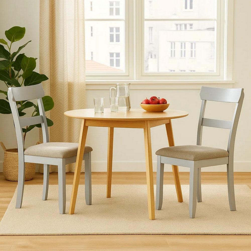 Side Chair with Fabric Seat and Open Back, Set of 2, Beige