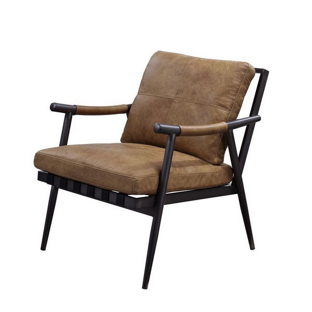 Accent Chair with Leatherette Seat and Tubular Frame Brown
