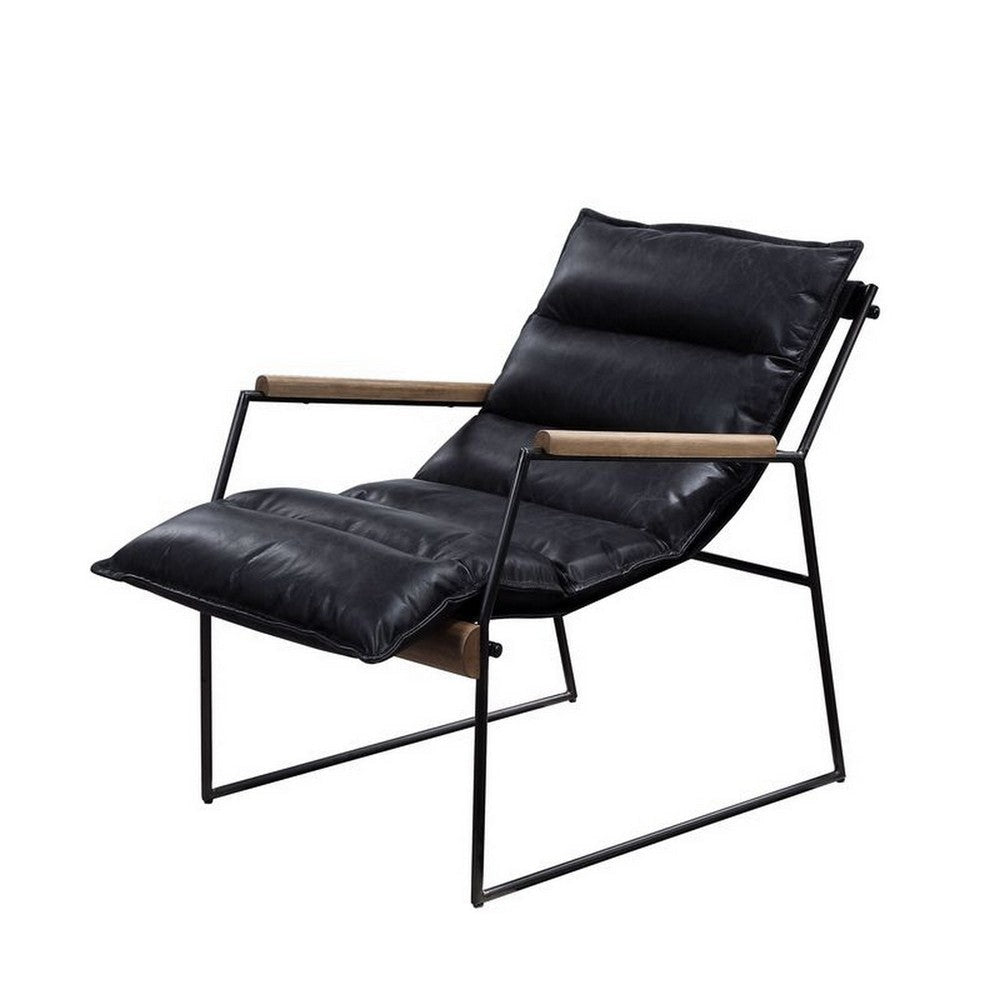 Accent Chair with Leatherette Seat and Metal Frame Black