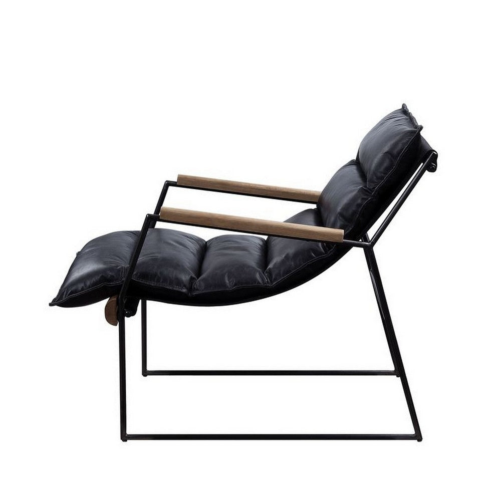 Accent Chair with Leatherette Seat and Metal Frame Black