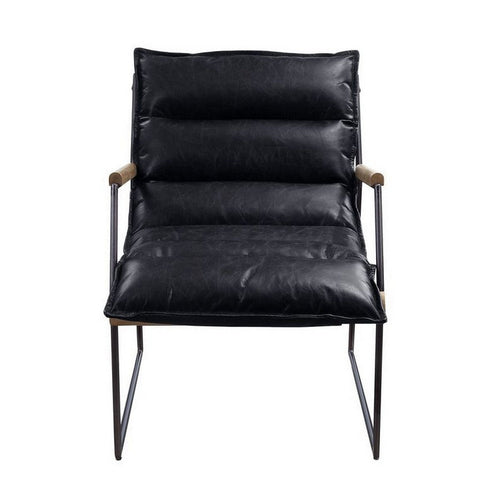 Accent Chair with Leatherette Seat and Metal Frame, Black