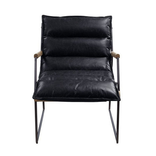 Accent Chair with Leatherette Seat and Metal Frame, Black