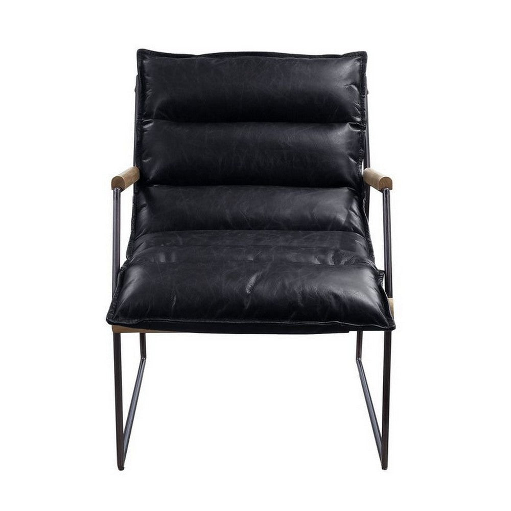 Accent Chair with Leatherette Seat and Metal Frame, Black