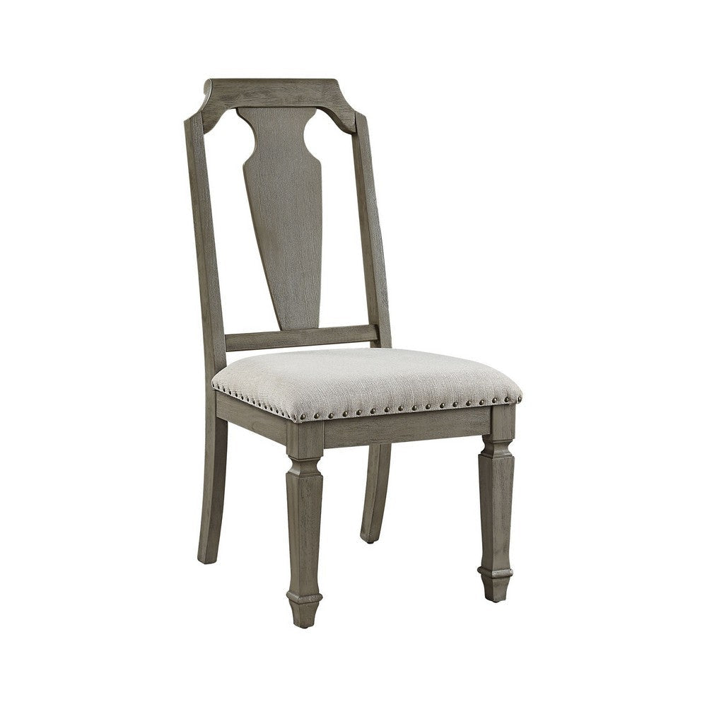 Side Chair with Fabric Seat and Fiddle Back, Set of 2, Brown