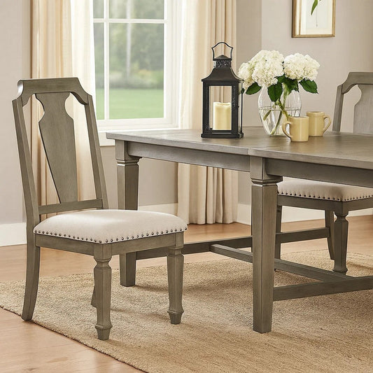 Side Chair with Fabric Seat and Fiddle Back, Set of 2, Brown