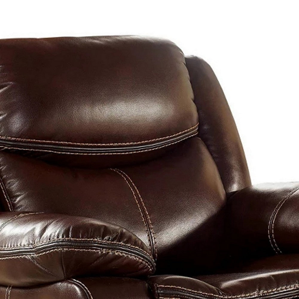 Leatherette Recliner with Contrast Stitching Brown By Casagear Home BM250913