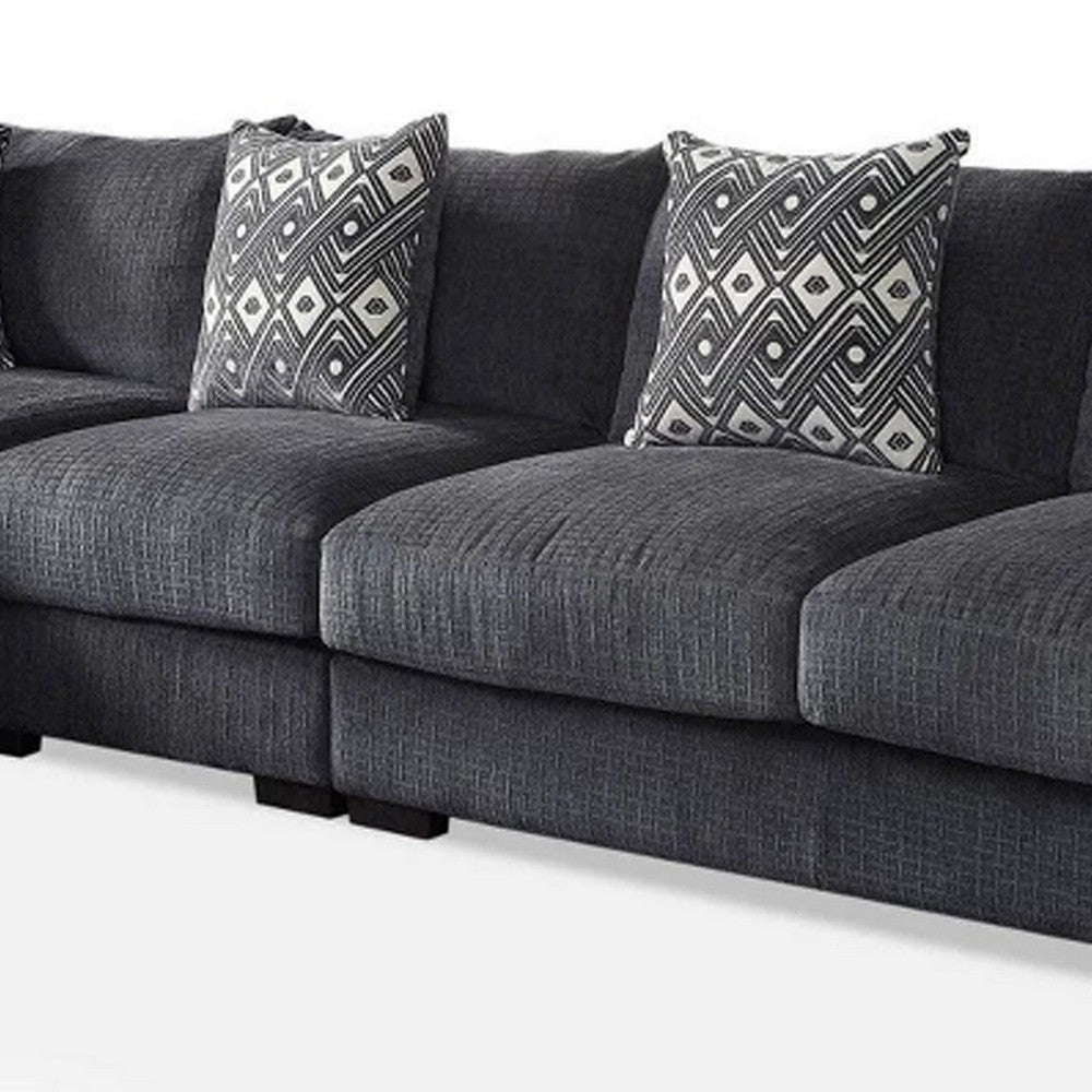L Shaped Sectional with T Cushioned Seat Large Gray