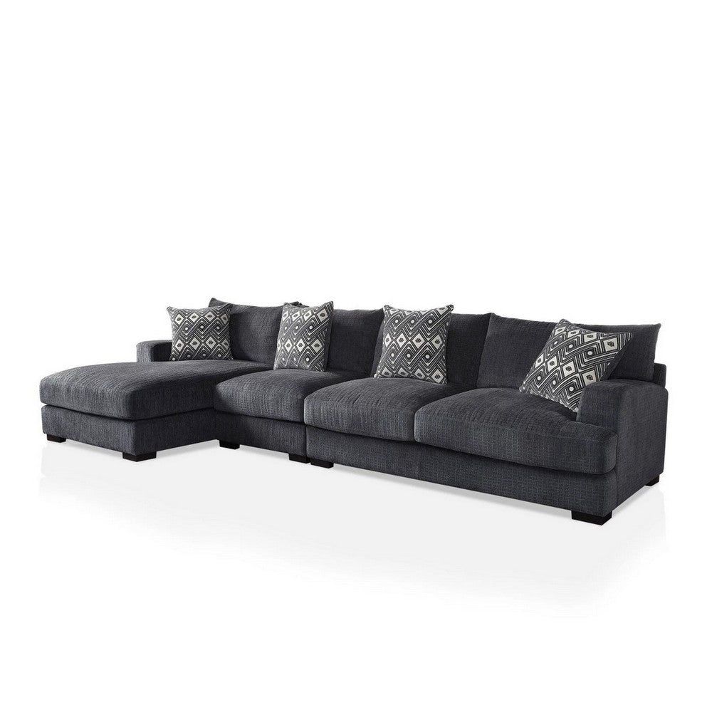 L Shaped Sectional with T Cushioned Seat, Large, Gray