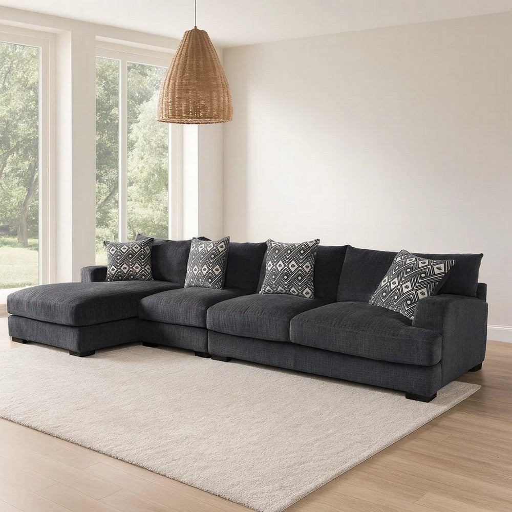 L Shaped Sectional with T Cushioned Seat, Large, Gray