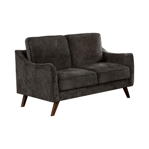 Loveseat with Curved Track Arms and Splayed Legs, Dark Gray