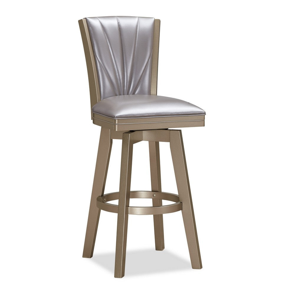 Barstool with Swivel Seat and Stitched Backrest Set of 2 Pearl Gray By Casagear Home BM250963