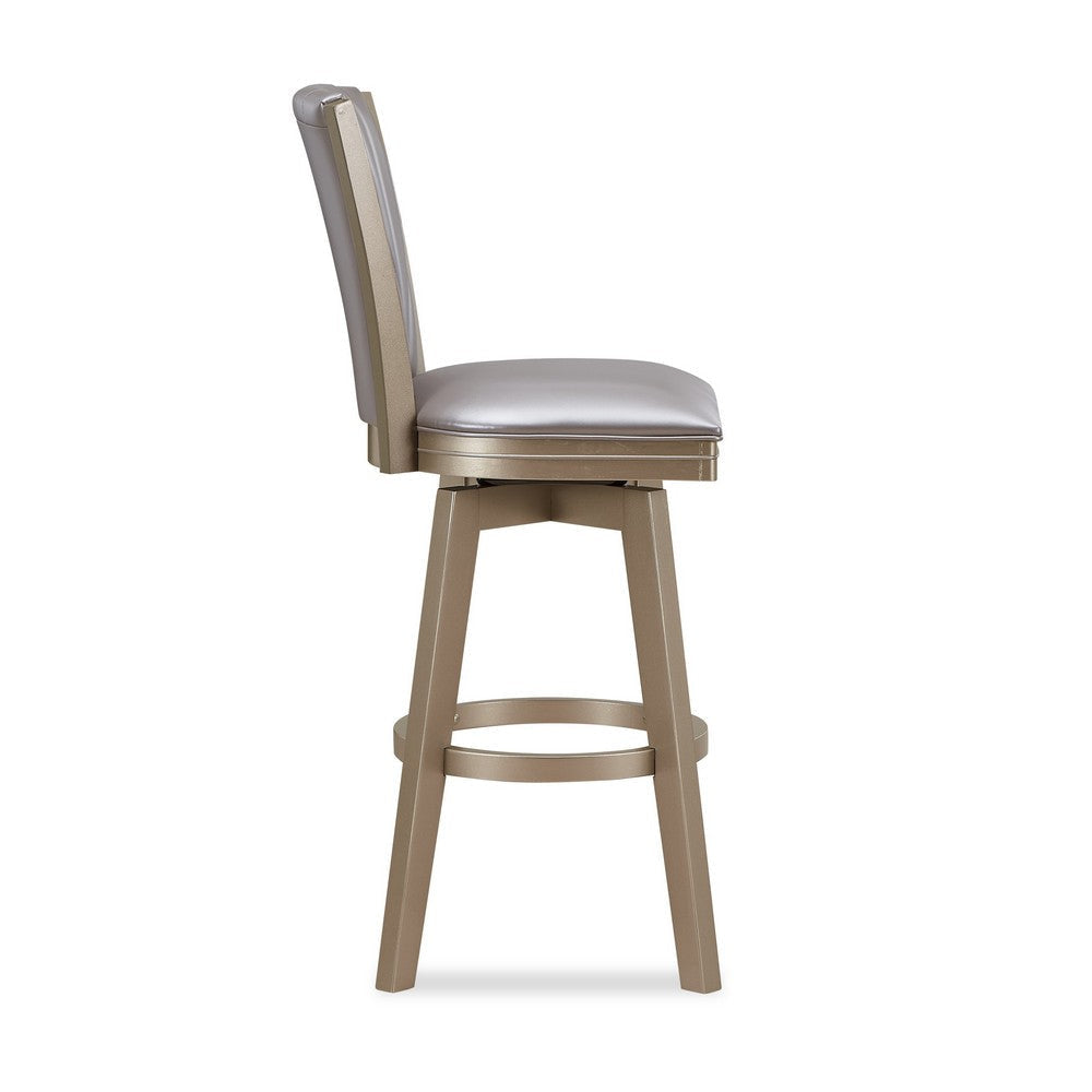 Barstool with Swivel Seat and Stitched Backrest Set of 2 Pearl Gray By Casagear Home BM250963