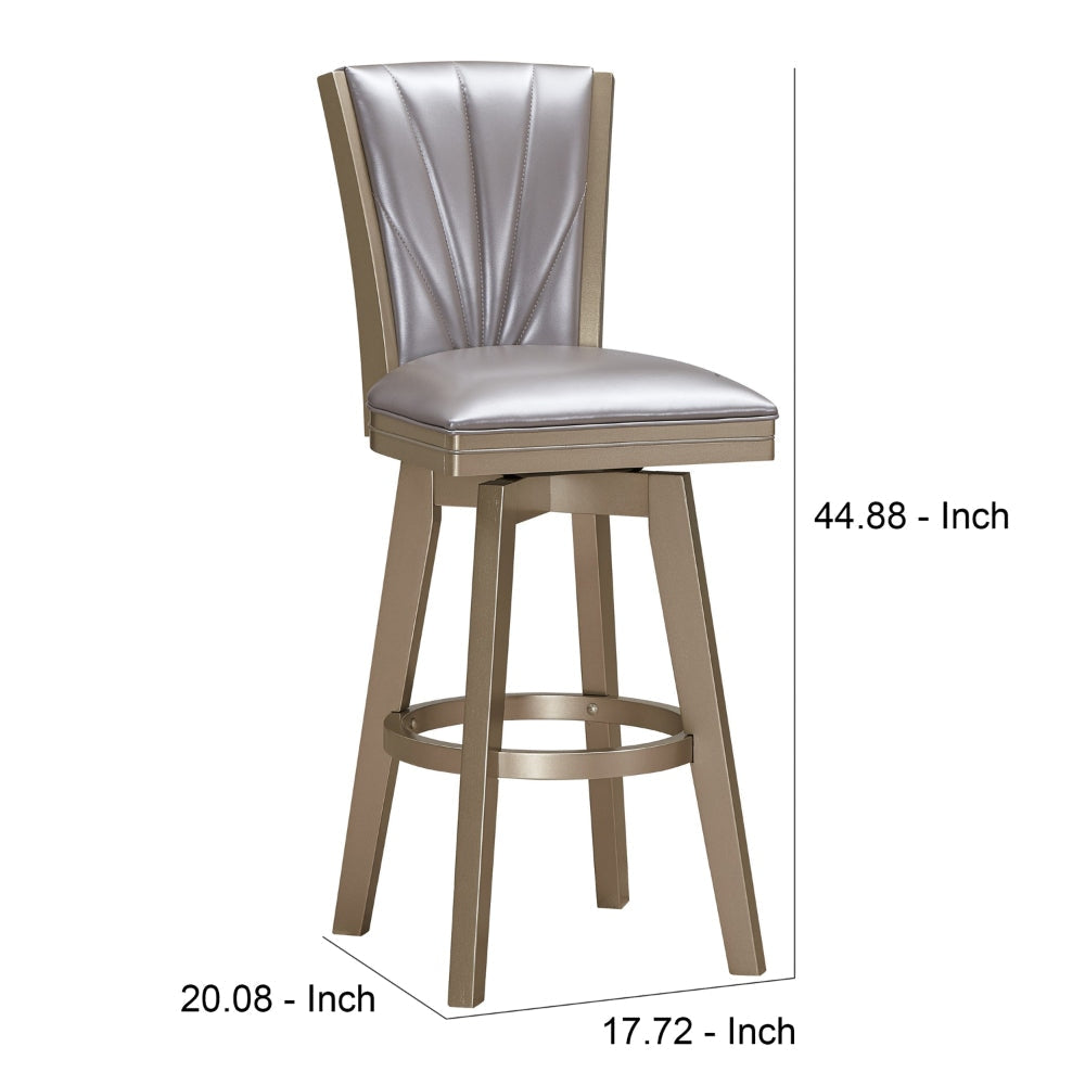 Barstool with Swivel Seat and Stitched Backrest Set of 2 Pearl Gray By Casagear Home BM250963