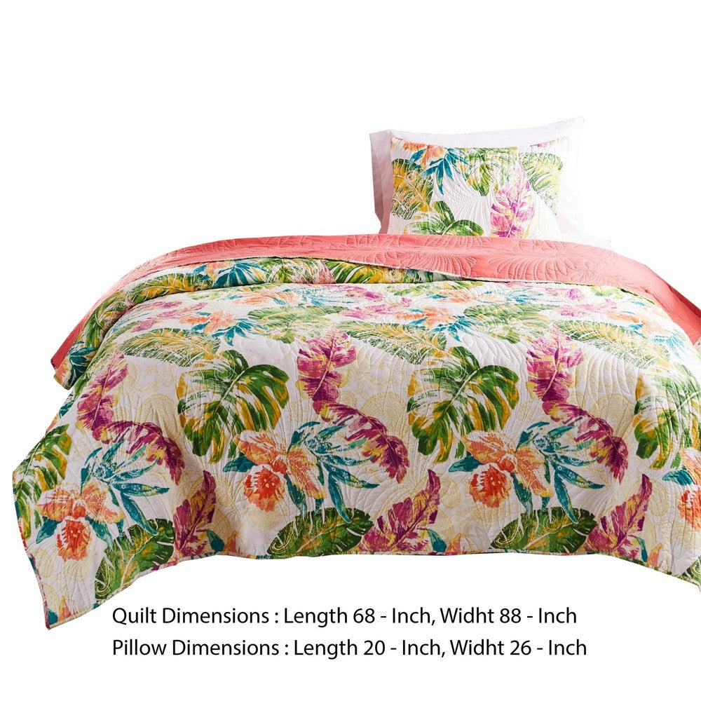 Aulne 2 Piece Twin Quilt Set with Leaf Print, Multicolor By Casagear Home